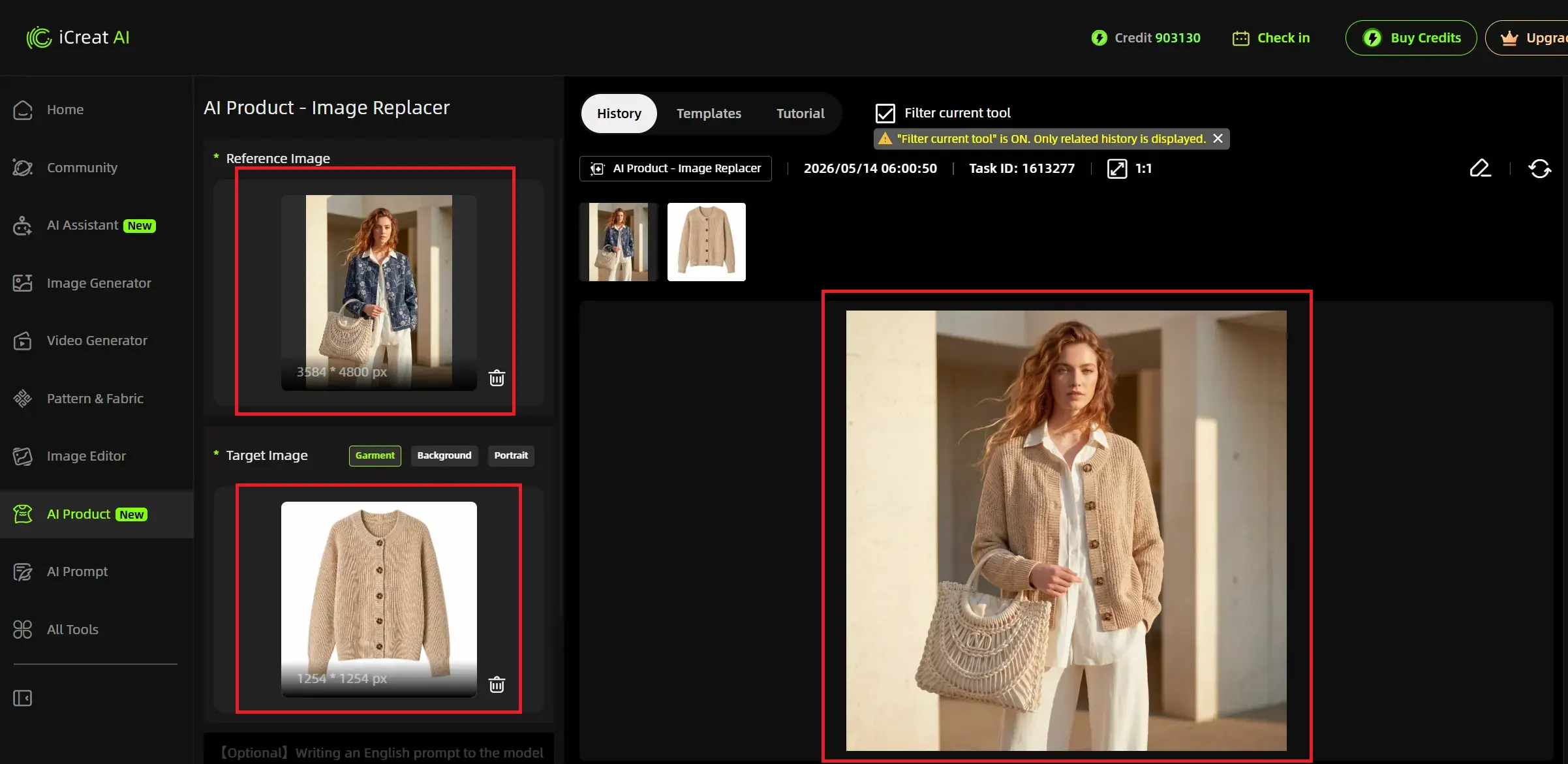 iCreat AI workspace for Amazon product photo generation