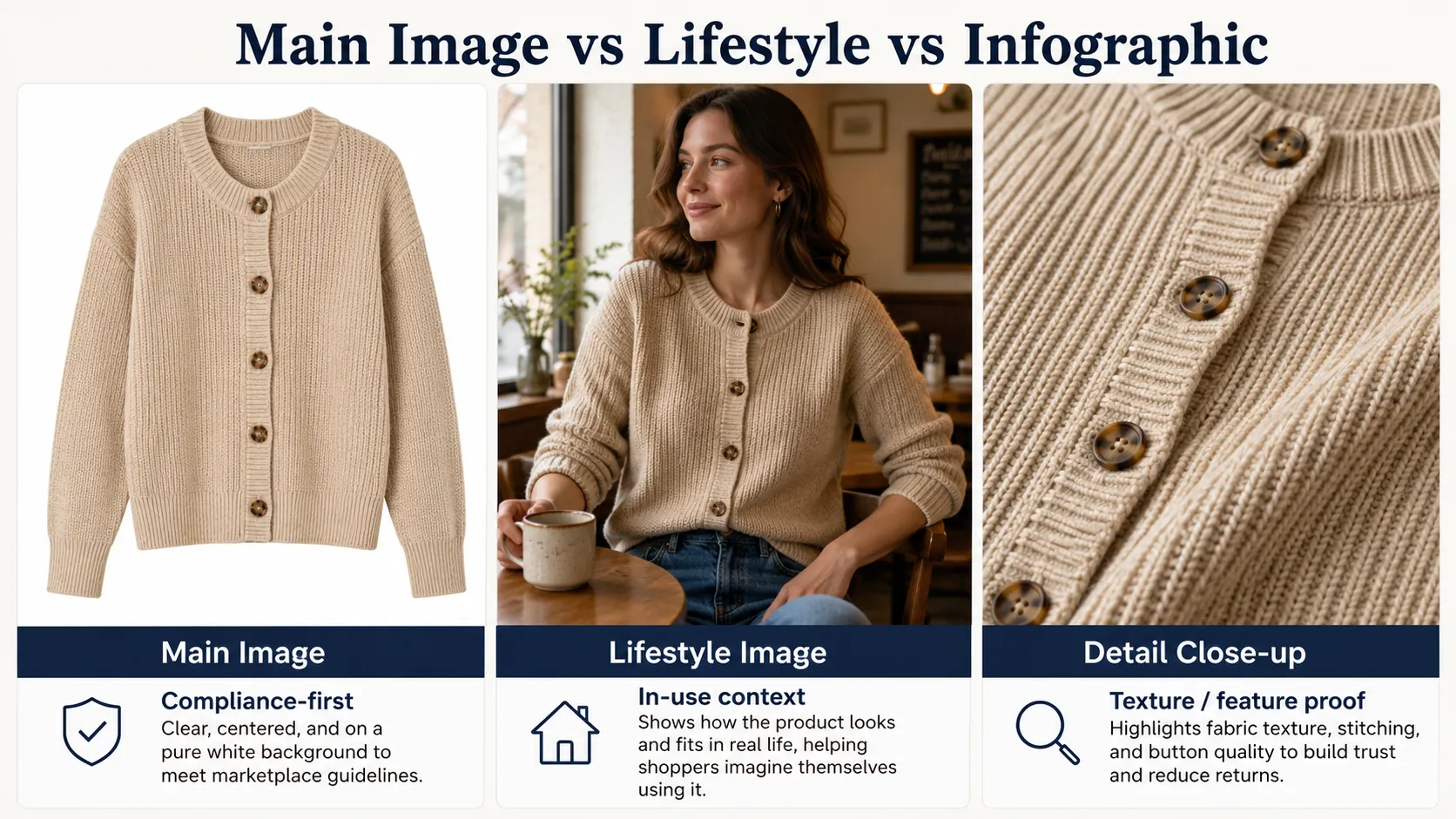 Main image versus lifestyle versus infographic for Amazon listings