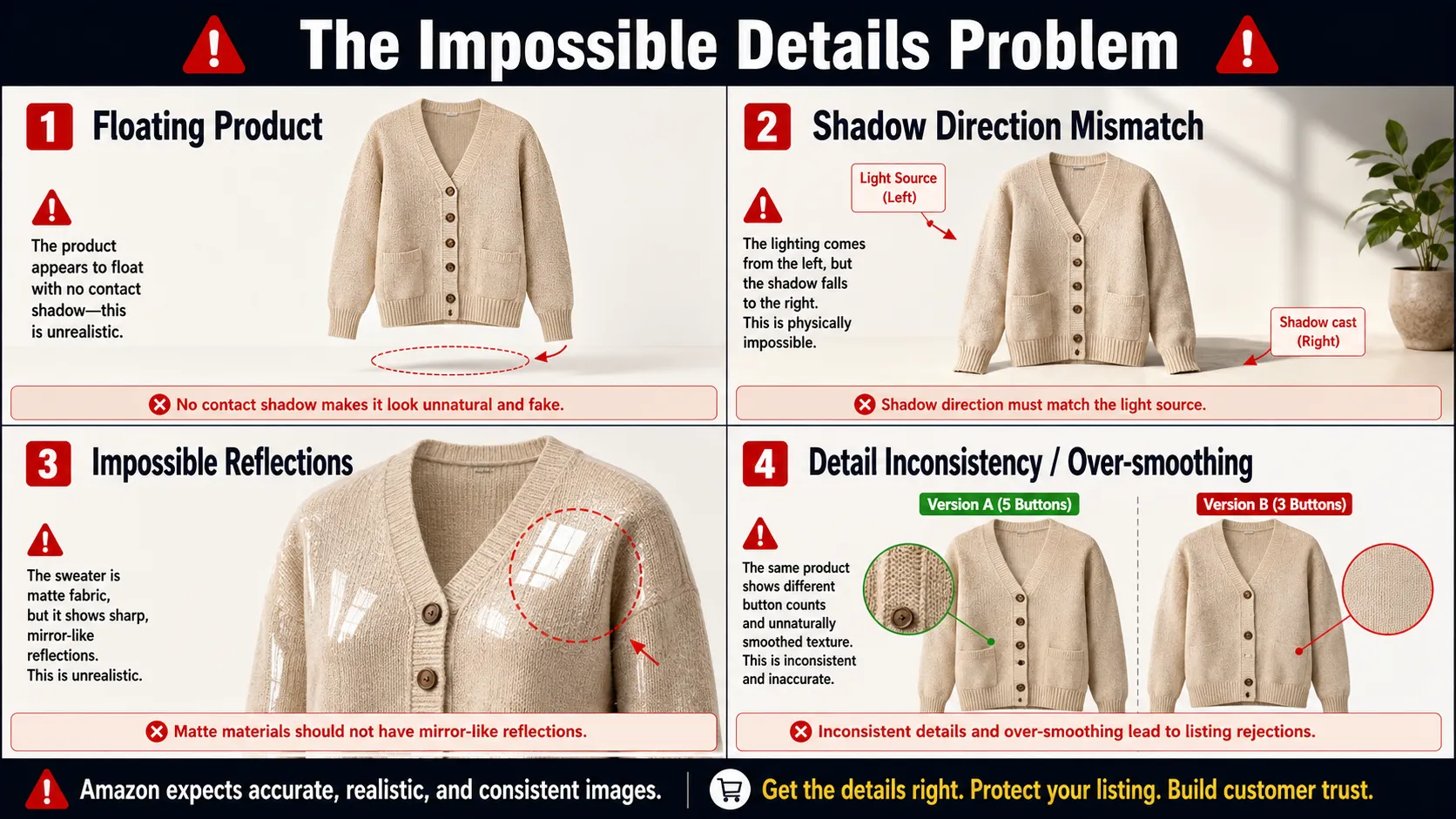 Impossible details that can get Amazon AI images rejected